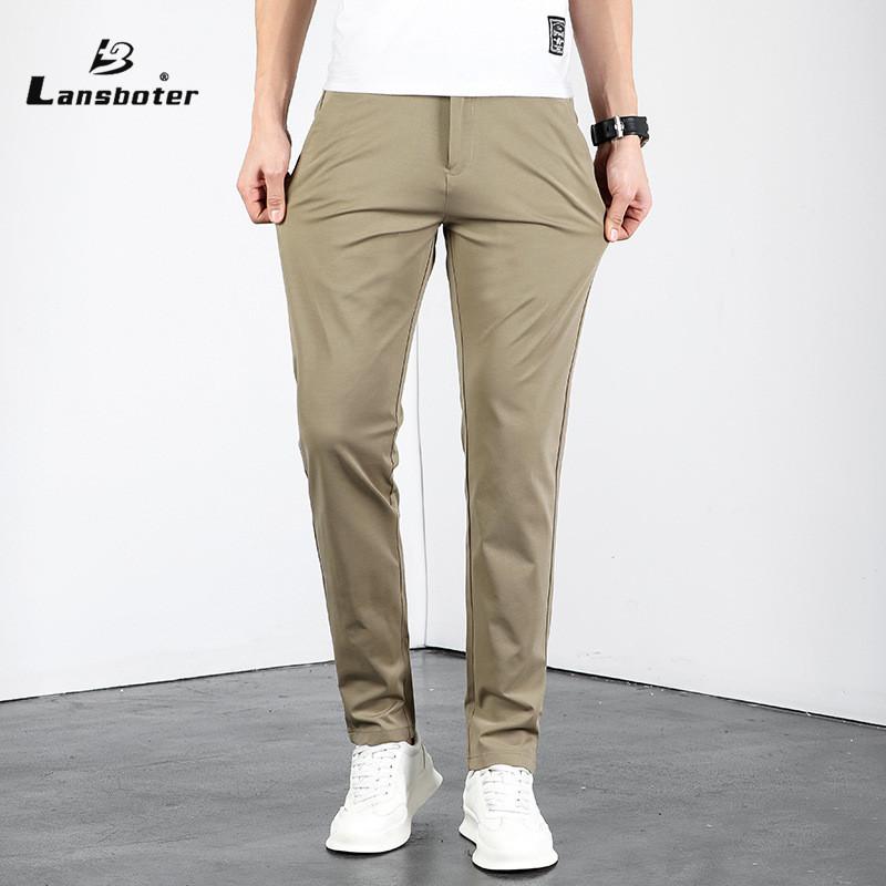 

Lansboter Весна и лето Новые эластичные мужские повседневные брюки Slim Fit Мужские тонкие брюки Негладкие прямые повседневные брюки Мужские модные брюки