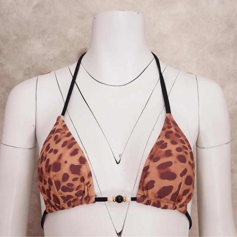 EDOLYNSA Sexy Leopard Print 3dílná sada bikin 2023 Summer Beach Wear Triangle Bikini Plavky S plážovou sukní Plavky Krycí A1554