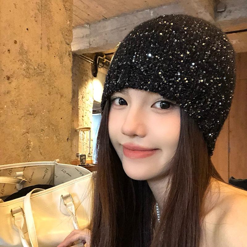 Zhao Ruth sequined knitted stack hat children's new bow Spice Girl headgear tide