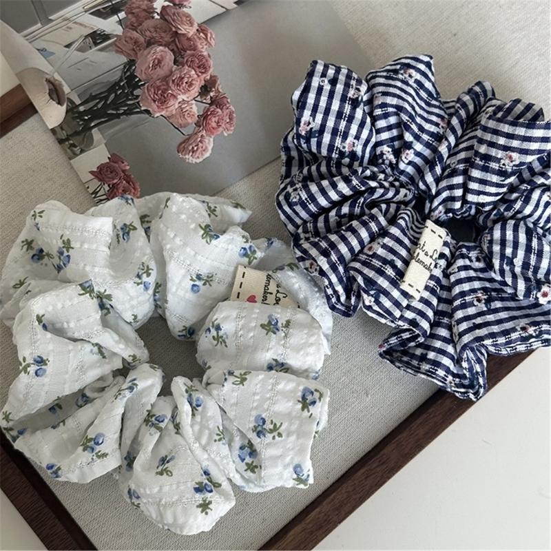 French Floral Embroidered Scrunchies For Women Soft Fabric Hair Ties Elegant Hair Accessories Ponytail Holder Ornament