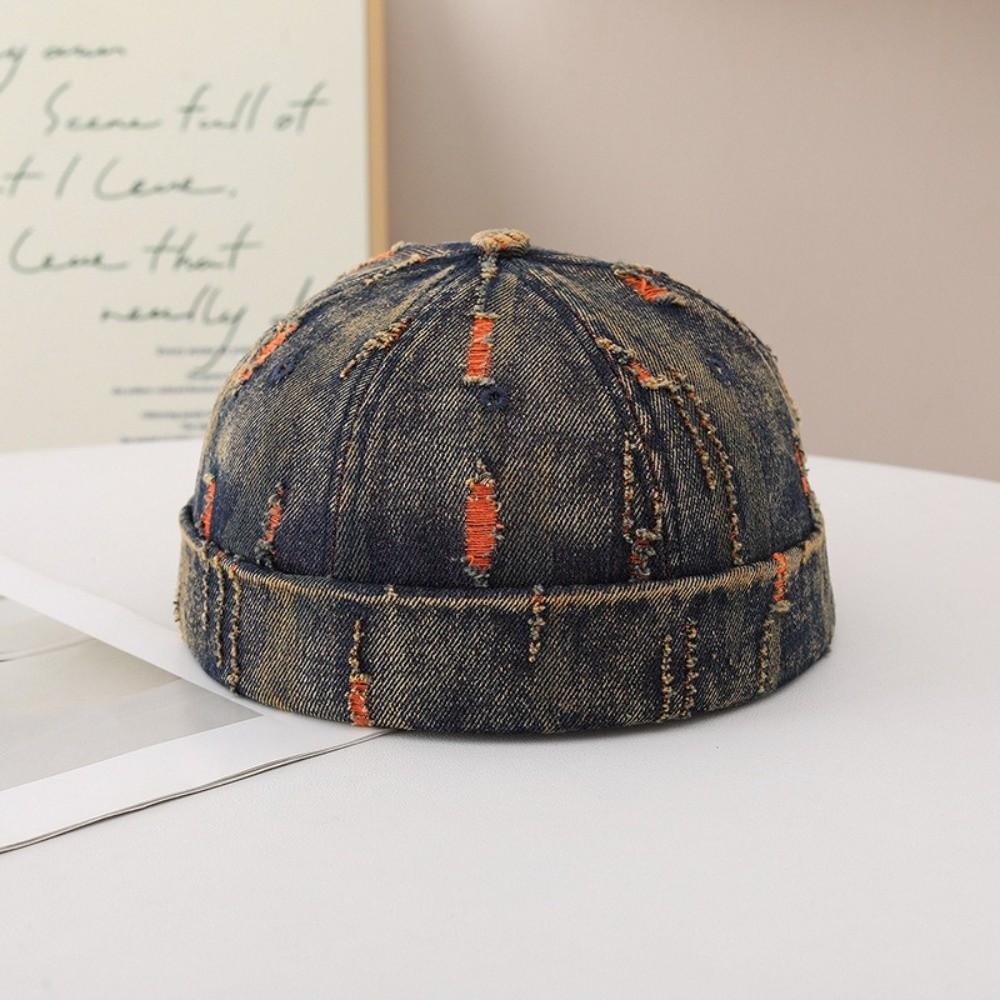 Frayed Edges Denim Docker Cap Cotton Polyester Blend Distressed Denim Hat Men Women