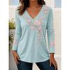 Elegant Women's Autumn Top V-Neck Vintage-Print Long-Sleeve T-Shirt Loose Comfortable and Stylish for Streetwear or Outdoor Wear