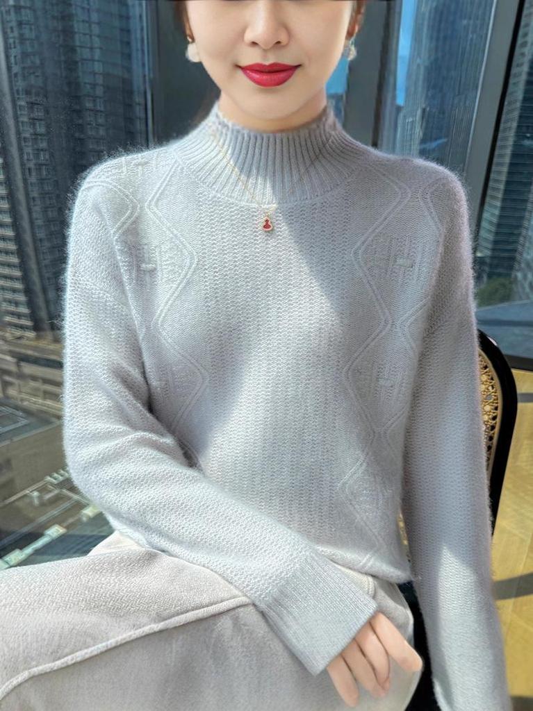 Women's Wool Cashmere Half-High Collar Sweater - Autumn & Winter Versatile Knit Pullover