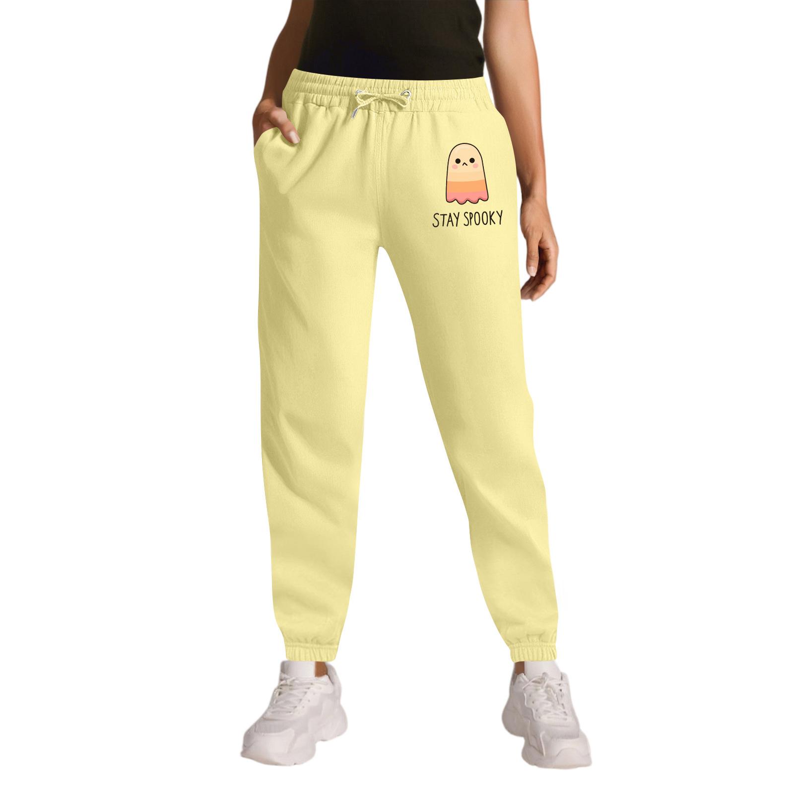 

Женские спортивные брюки с принтом Хэллоуина, карманами на кулиске, повседневные рабочие брюки XL жёлтый