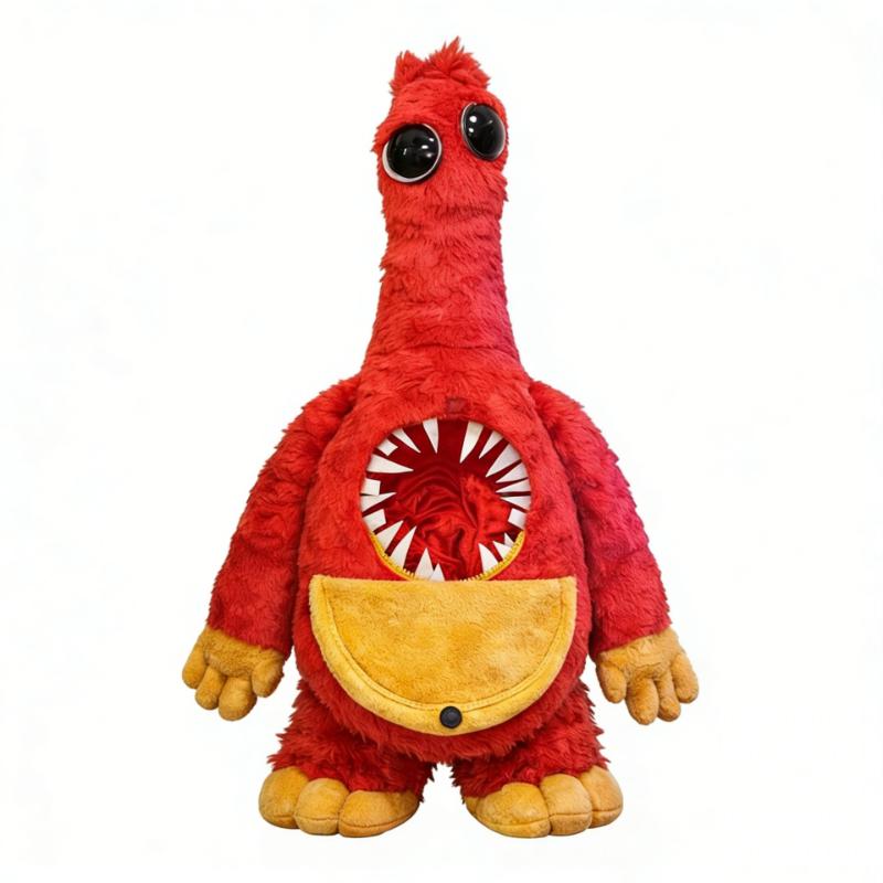 Poppy Playtime Prototype 1006 Plush Toy - Red Monster Stuffed Doll with Zipper Mouth Yellow Pocket, Horror Game Character Plushie Gift for Fans & Kids