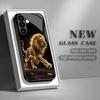 Golden Lion tempered glass phone case suitable for Samsung Galaxy S26 S25 S24 S23 S22 S20 FE/Ultra/Plus anti drop back cover