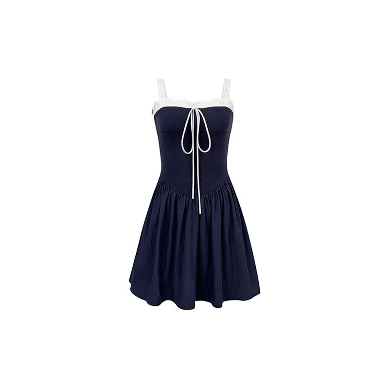 

Dress Stylish Niche Style Lace Patchwork Lace-up Suspender Skirt Women s Summer Chic Waist-Tight Slim Looking A- line Dress Short model S