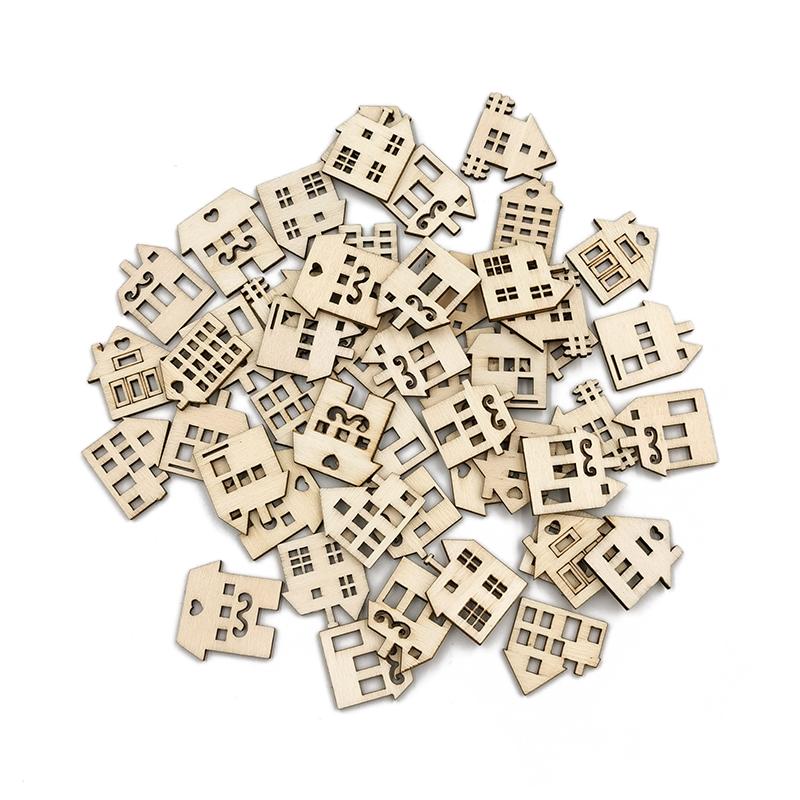 

50pcs Unpainted Wood Slices for Boys and Girls DIY Crafts Blank House Shapes for Graffiti Projects Preschool and Art Activities 3CM