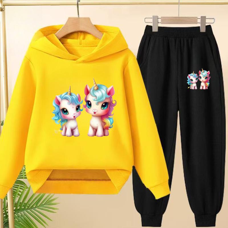 Cute Printed Hooded Sportswear Sets and Casual Sportswear Pants for Autumn and Winter Are Suitable for Boys and Girls Aged 3to12