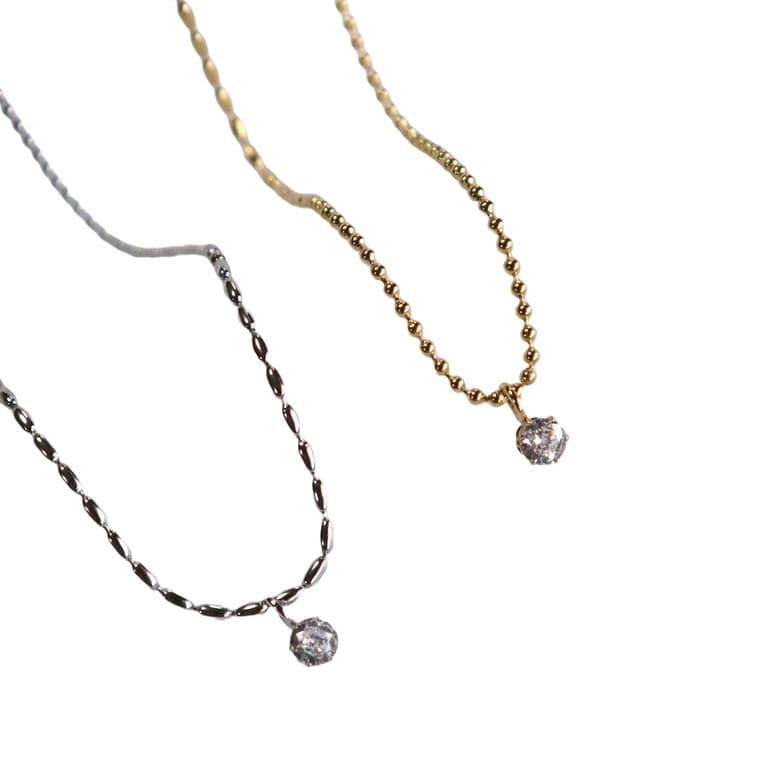 

[SeaSki] Stainless Steel Necklace, Delicate Short Chain, Zirconia, Asymmetrical Design, Women s, 193n Silver