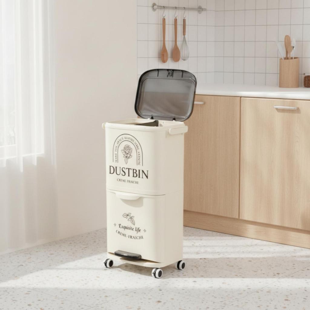 Mehrschichtiger Mülleimer mit Schublade Schlanker Kücheneimer Räder Mühelos
