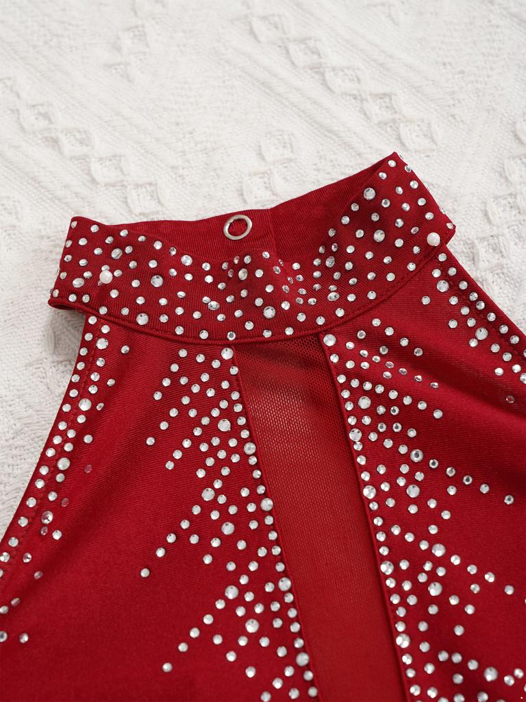 Figure Skating Dress for Girls Shiny Rhinestone Ice Skating Dress Ballet Dance Leotard Dress for Competition Costume