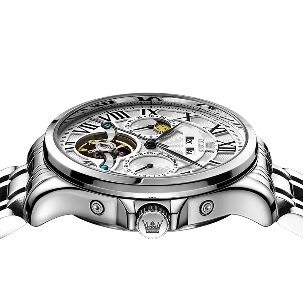 OLEVS Men's Multi-functional Automatic Mechanical Watch Rome Time Dial Waterproof Wristwatch Tourbillon Watches For Men