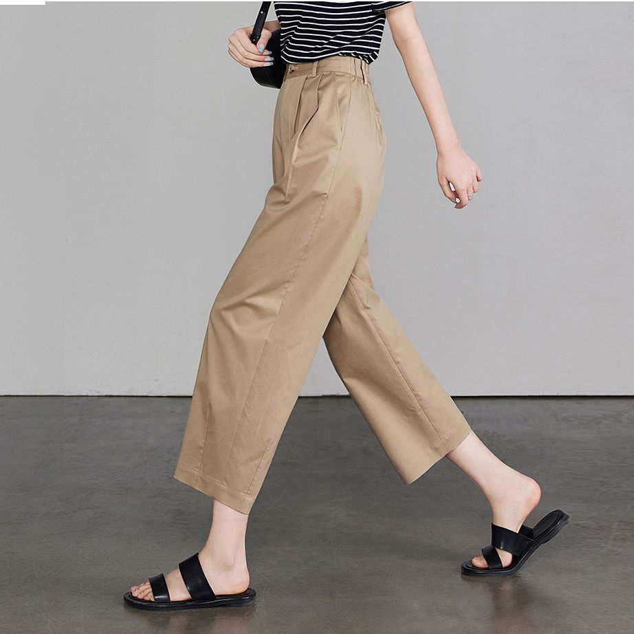 

Повседневные широкие брюки для женщин в летнем новом стиле, серповидные, с маленькой высокой талией, свободные, облегающие, брюки харлен, девятиточечные, прямые для женщин XL дубильная кора