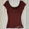 Sweet Stripe V-Neck Short Sleeve Slim T-Shirt for Women