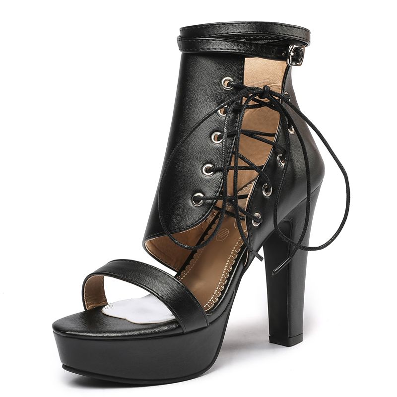 Luxury Sexy Female Sandals Peep Toe Block Heels 11.5cm Platform 3.5cm Buckle Strap Plus Size 47 48 49 50 Dating Shoes