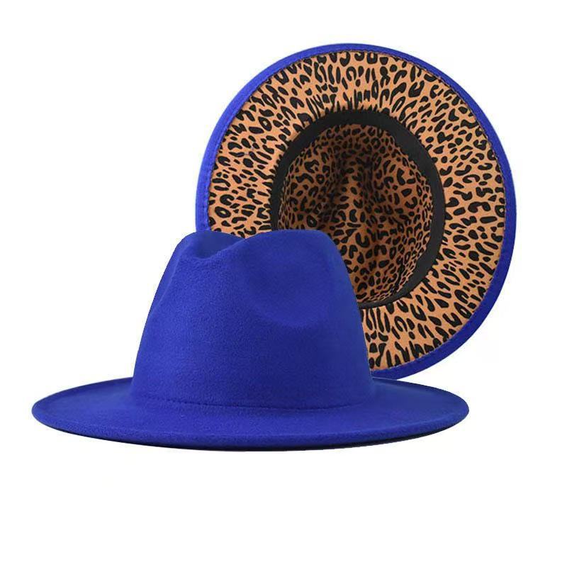 Popular European and American fashion simple leopard print color matching jazz hat men's and women's elegant versatile wide-brimmed top hat