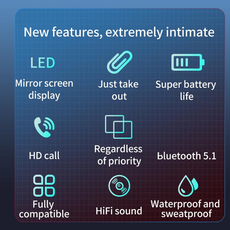 2024 New TWS Wireless Bluetooth Earphones 5.1 Headphones Stereo Sports IPX7 Waterproof 3500mAh Charging Case Mirror Earbuds with Mic