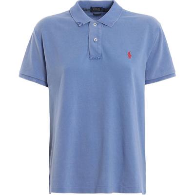 Polo Lavado Vintage Logo de Caballo Pequeño Bordado Camisa Polo de Manga Corta Tops para Mujer 211744518-005