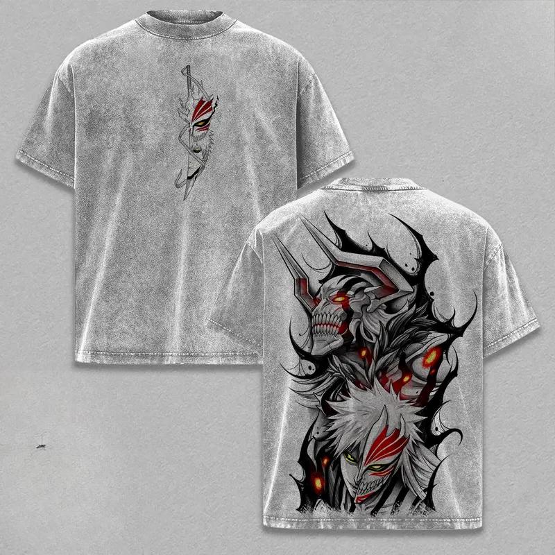 Kurosaki Ichigo Bedrucktes T-Shirt Anime BLEACH Kleidung Herren Damen Vintage Gewaschene T-Shirts Kurzarm T-Shirt Übergroßes Baumwoll-T-Shirt