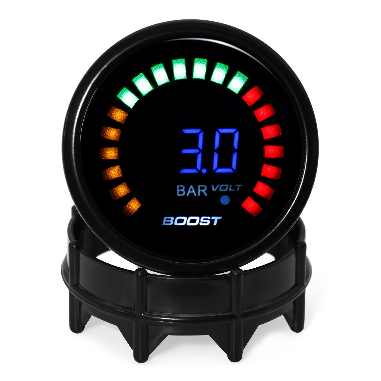 

2 52MM Turbo Boost Gauge -1-3 BAR /-15-45 PSI Mechanical 20 Analog LED Boost Gauge Smoke Lens Boost Sensor Fit For 12V Car