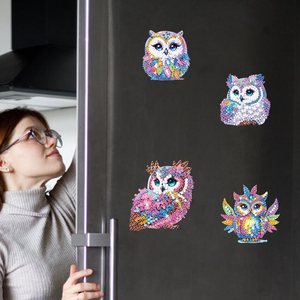 6Pcs Acrylic Special Shape Owl Fridge Stickers Diamond Art Fridge Magnet Diamond Painting Fridge Magnet for Fridge Whiteboards