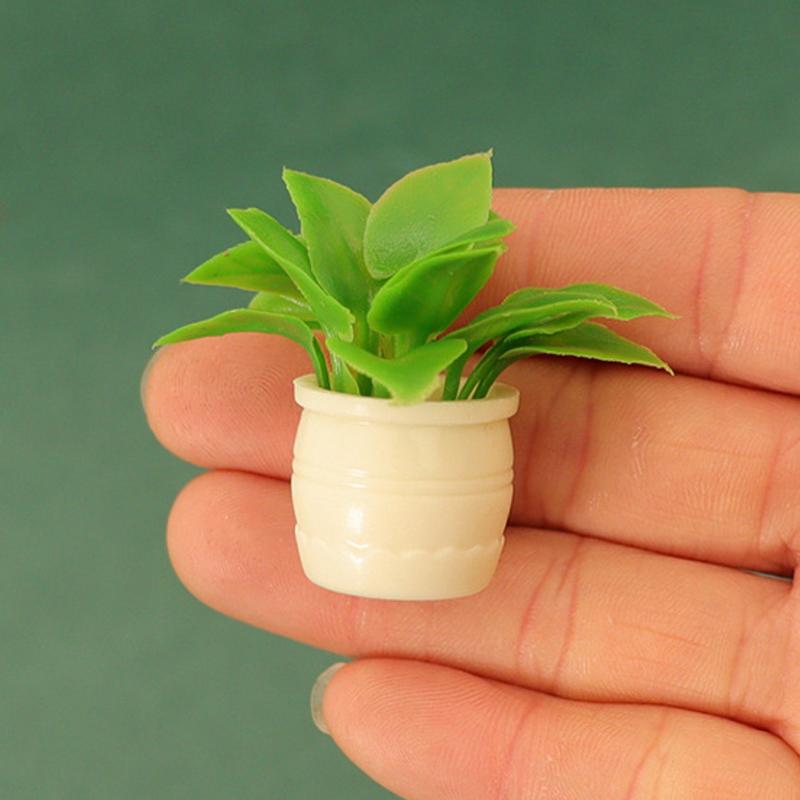 2 Bucăți Casă de Păpuși Decor Acasă Grădină Jucării Accesorii 1:12 Păpușă Miniatură Plantă în Ghiveci cu Frunze Verzi Ghiveci Model Bonsai