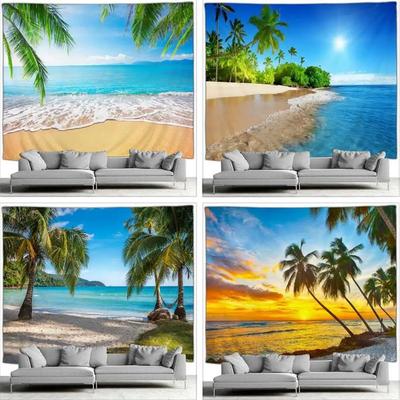 HD-Ocean Landscape Tapestry, Beach Wall and Palm Tree Art for Living Room, Bedroom or Outdoor Home Decor