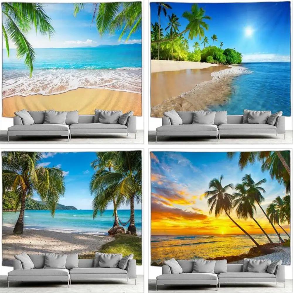 HD-Ocean Landscape Tapestry, Beach Wall and Palm Tree Art for Living Room, Bedroom or Outdoor Home Decor