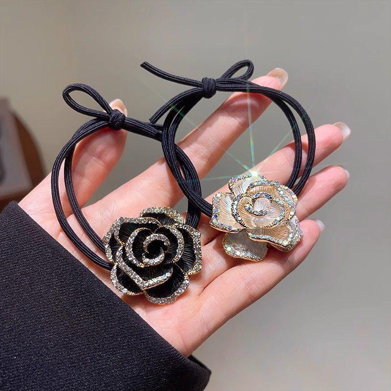 1 Stück Niedliche Blume Rutschfestes Nicht-Ziehendes Haaraccessoire Damen Elastisches Stirnband mit Diamant-Kamelien-Haargummi