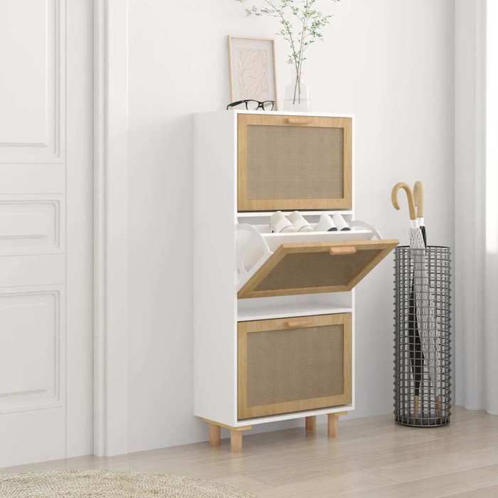 VidaXL Shoe Cabinet White 52x25x115 Cm Engineered Wood/Rattan 345648