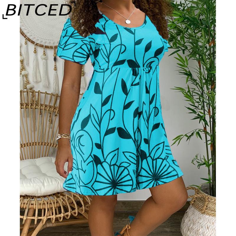 BITCED Women's Polyester High Waist Floral Print Tunic Dress