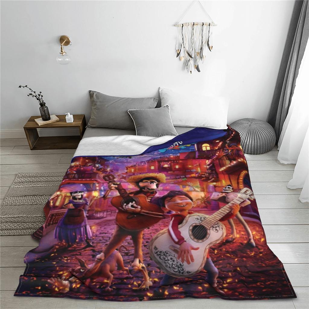 C-Coco Day of The Dead Cartoon Blanket Guitar Thankgiving Flannel Throw Blankets Bedding Portable Soft Warm Multifunction Quilt