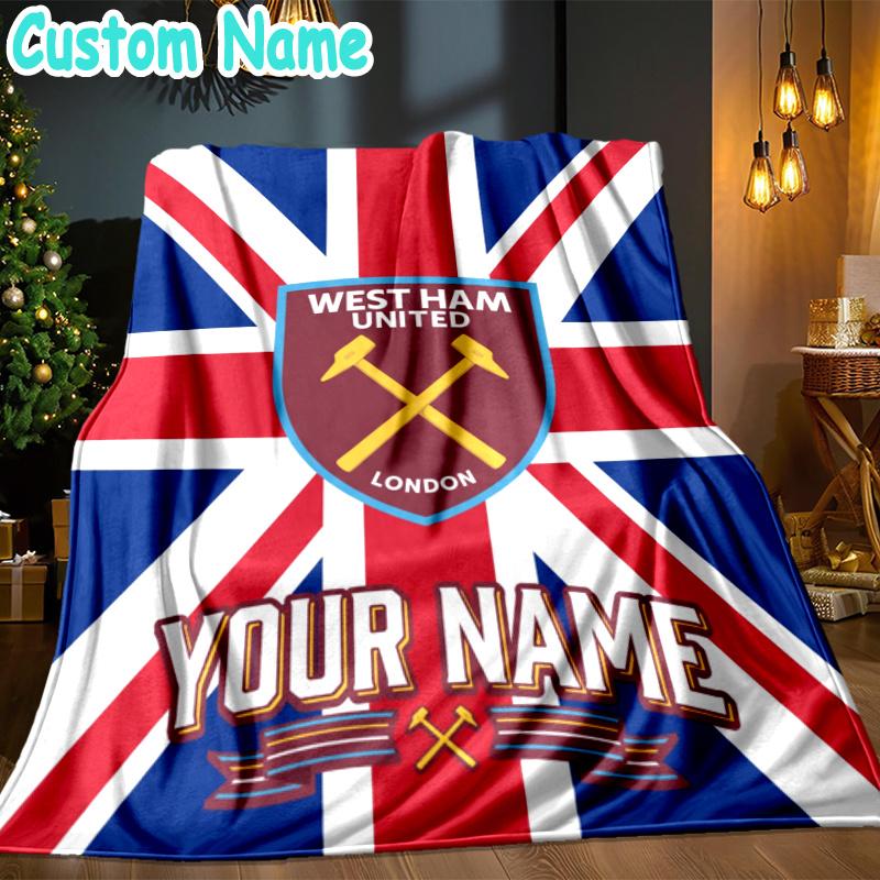 Custom Name West Ham United Throw Blanket - Perfect for Couch, Bed, Office, and outdoor Travel - Ideal Gift for Christmas & Holidays