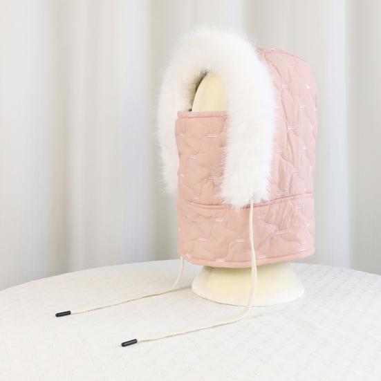 Lei Feng Hat with Soft Plush Inner Fluffy Fur Edge Winter Face Guard Head Cap Adjustable Drawstring Headgear