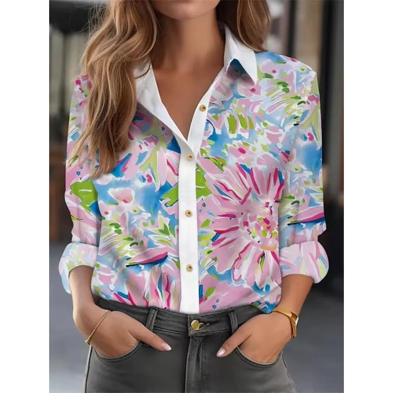 Fashion Casual Long Sleeve Women's Shirt Versatile Loose Shirt Femininity Printed Top