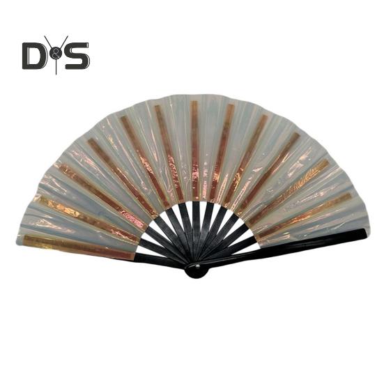 Bunter Kung-Fu-Fächer, holografischer, faltbarer PVC-Fächer, ergonomischer Griff, sanftes Öffnen und Schließen, Performance-Fächer, Volkshandwerks-Fächer