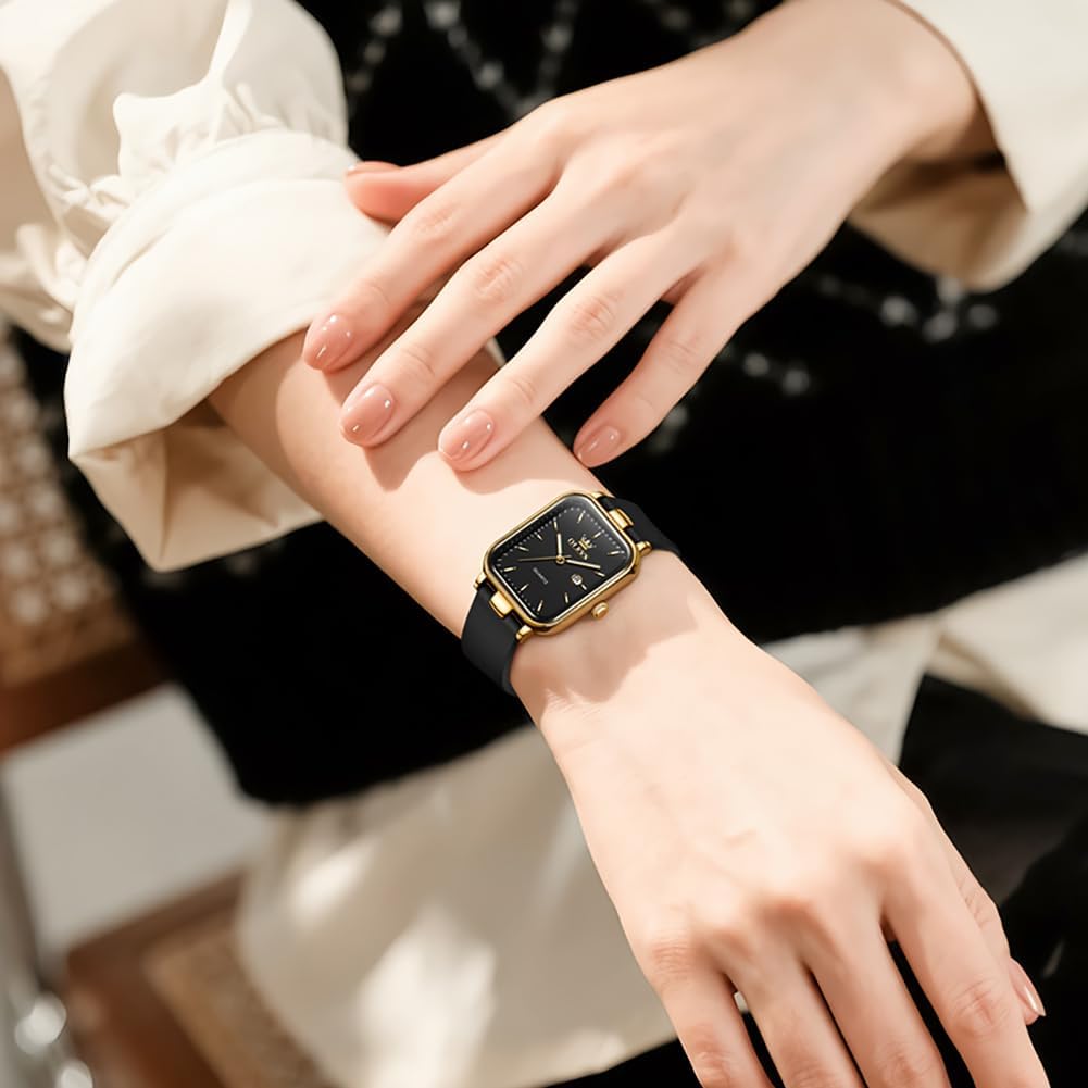OLEVS Classic Quartz Women's Watch - Silicone Band Series, Gold-Black Color, Elegant Design, 30M Waterproof