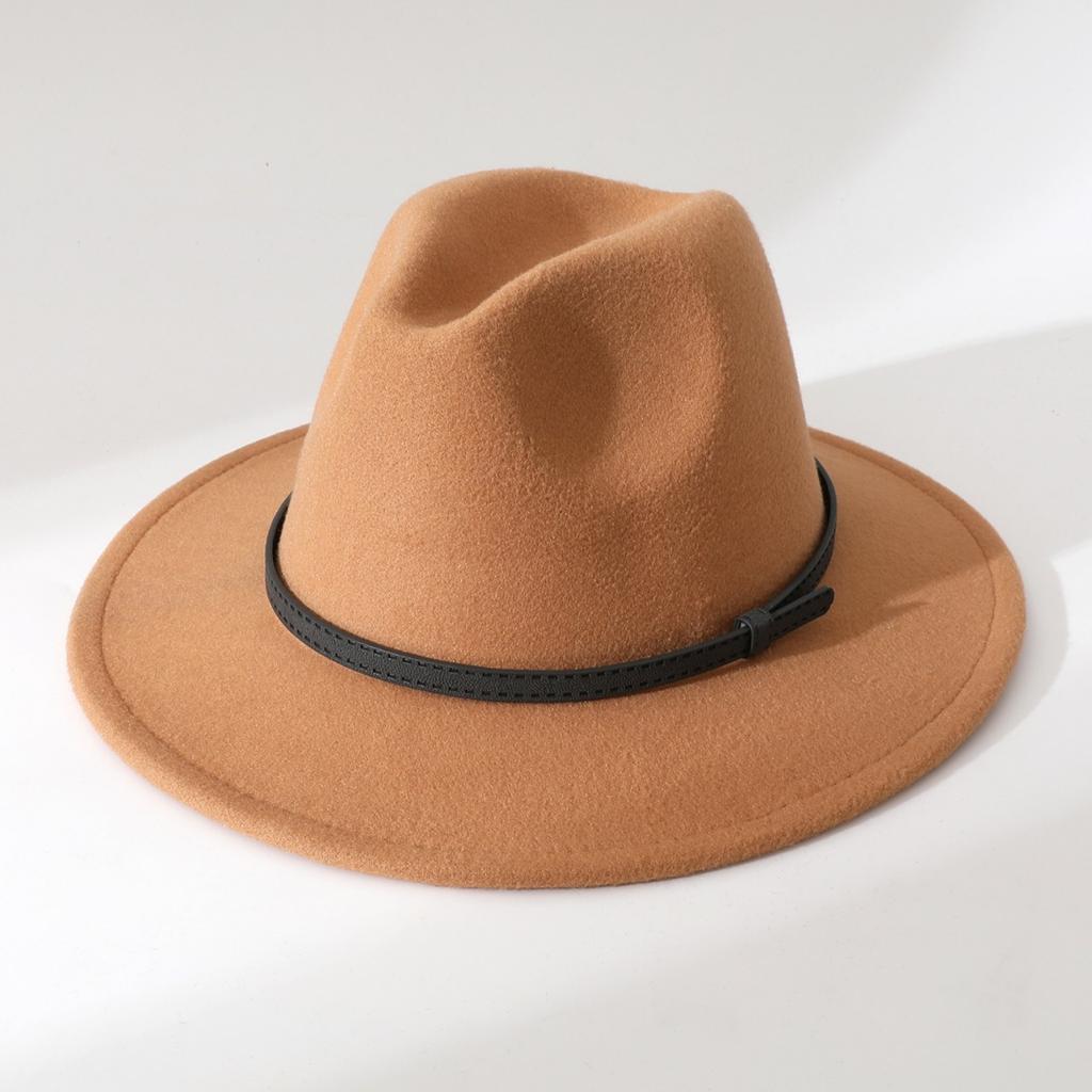 New autumn and winter woolen fedora hat with flat brim, versatile straight-brimmed jazz hat, vintage gentleman style