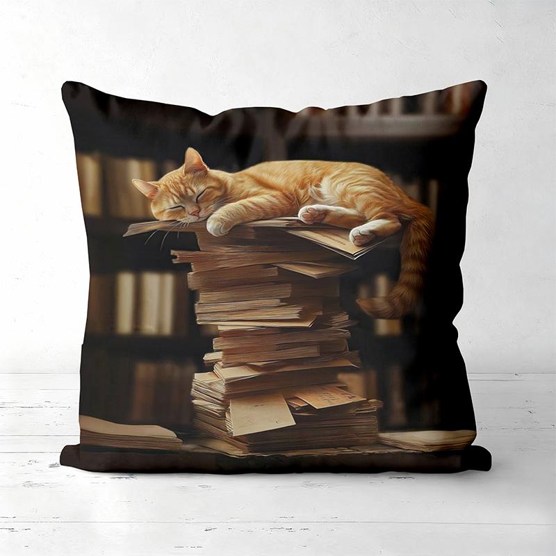 Cute Kitten Print Pillows With Books Pattern Polyester pillowcase, sofa decorative cushion cov Headboard Pillow