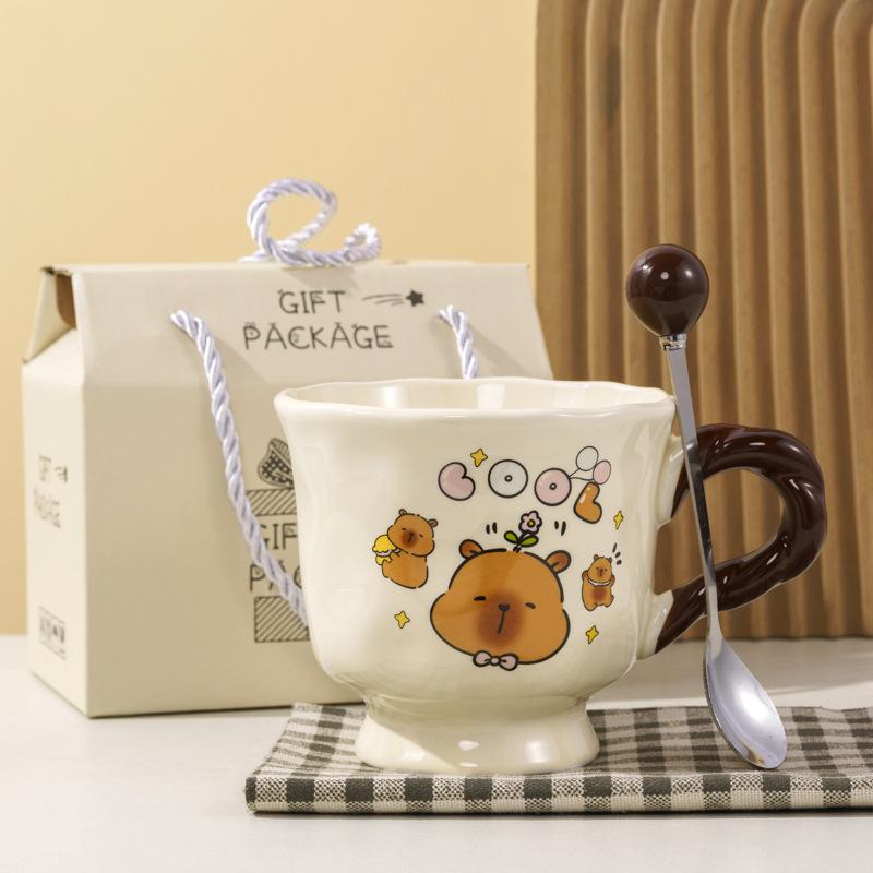 Buddhist Kapibala Ceramic Cup High-Pretty Capybara Mug with Spoon Cute Student Water Cup Couple Souvenir