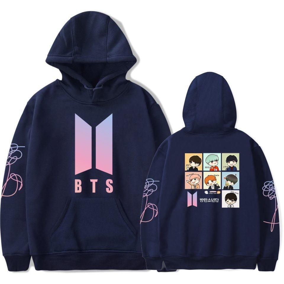 Bts Huvtröja Med Broderad Grafik Bomullsfleece För Ungdomar Vardagskläder
