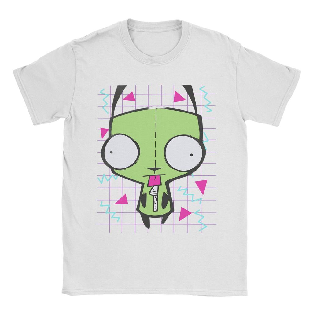 Herren Invader Zim T-Shirt Reine Baumwolle Kleidung Humorvolles Kurzarm Rundhals T-Shirt Bedruckte T-Shirts