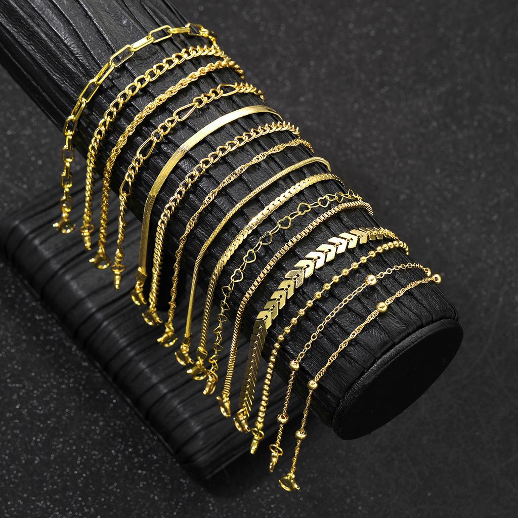 15 Stück Vintage Elegantes Goldfarbenes Herz Schlangenketten Armband Set Einfache Mehrfacharmbänder Für Frauen Mode Tägliches Tragen Schmuck Geschenk