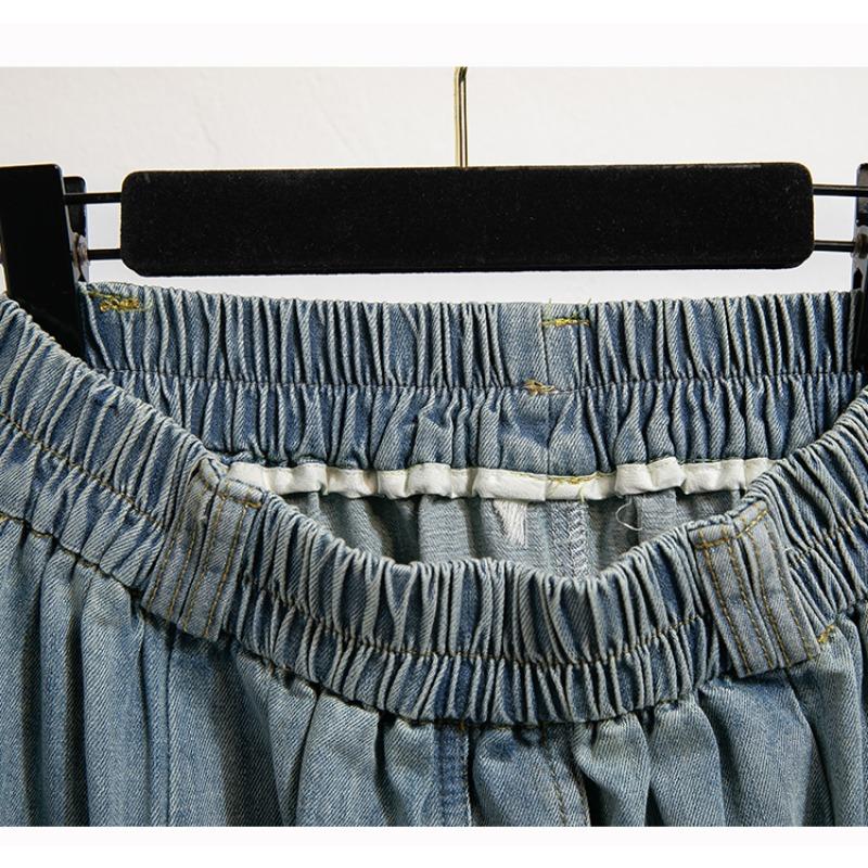 DIMANAF Übergrößen Röcke Denim Knöpfe Mode Patchwork Damenbekleidung Rock Übergröße Blau Kurzer Rock Locker 3XL