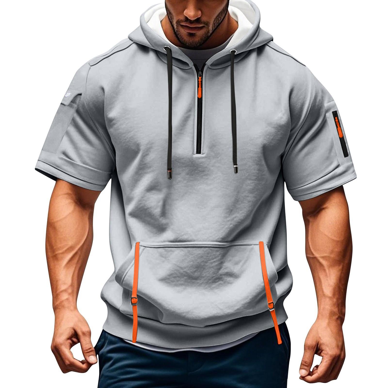 Blackrose Heren Zomer Shirt Ritszak Korte Mouw Hoodie Heren Sport Grote Maat Casual Sweatshirt XL