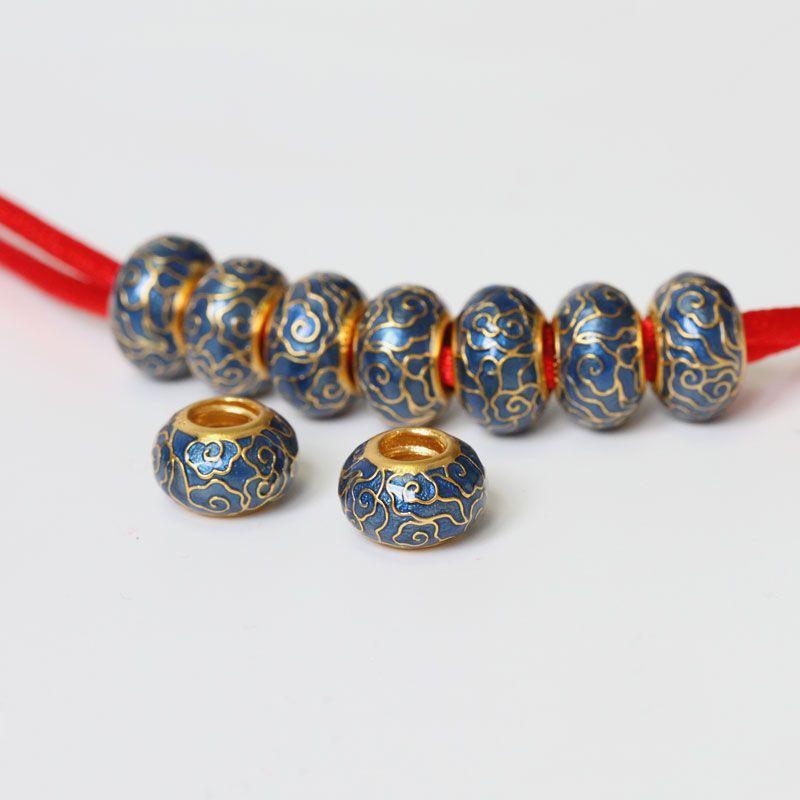 Ancient Blue Court Enamel Cloud Bead: Large Hole Spacer for DIY Jewelry 10mm