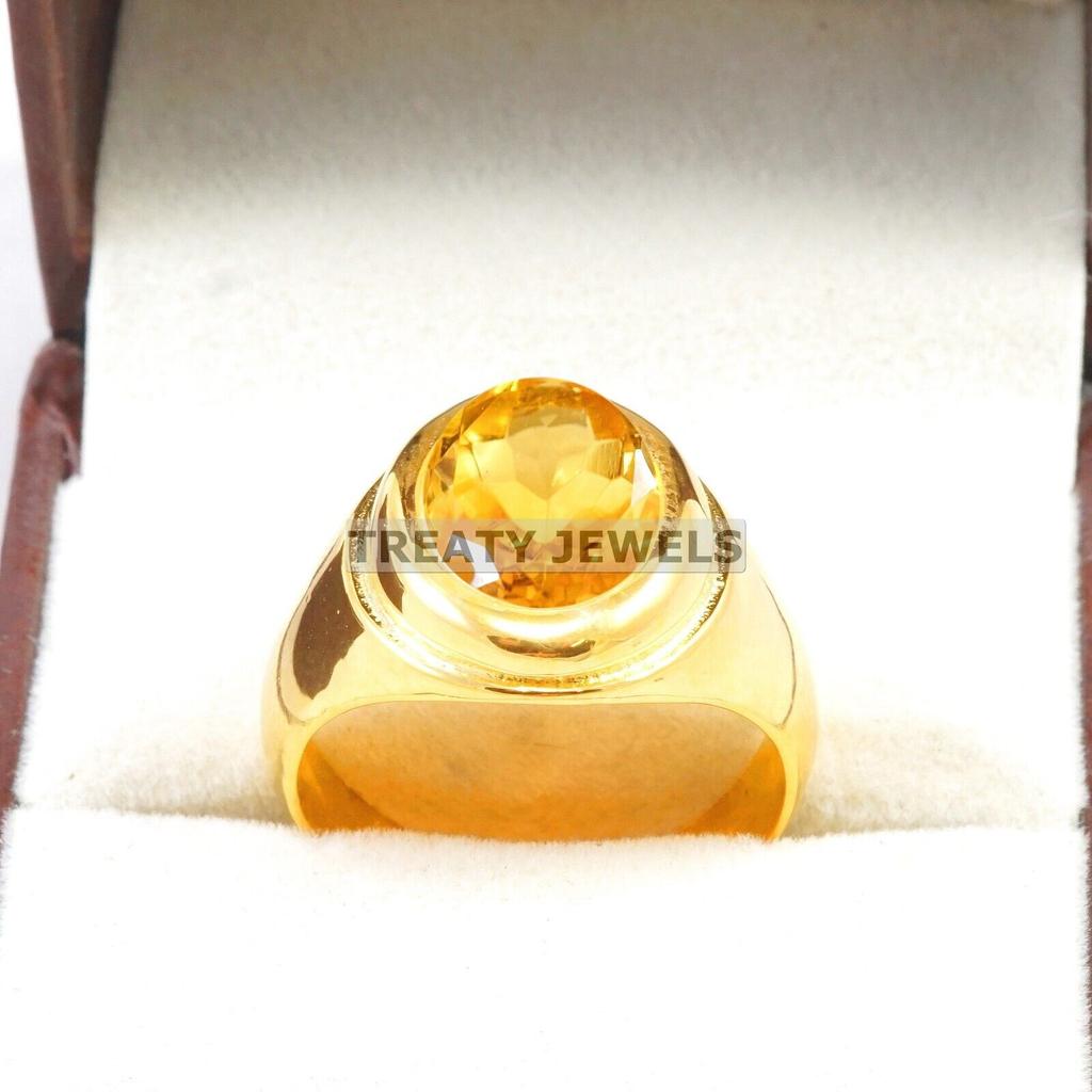 Bague Plaqué Or Argent Sterling 925 Coupe Ovale Citrine Pour Homme #A959 JL375669272374