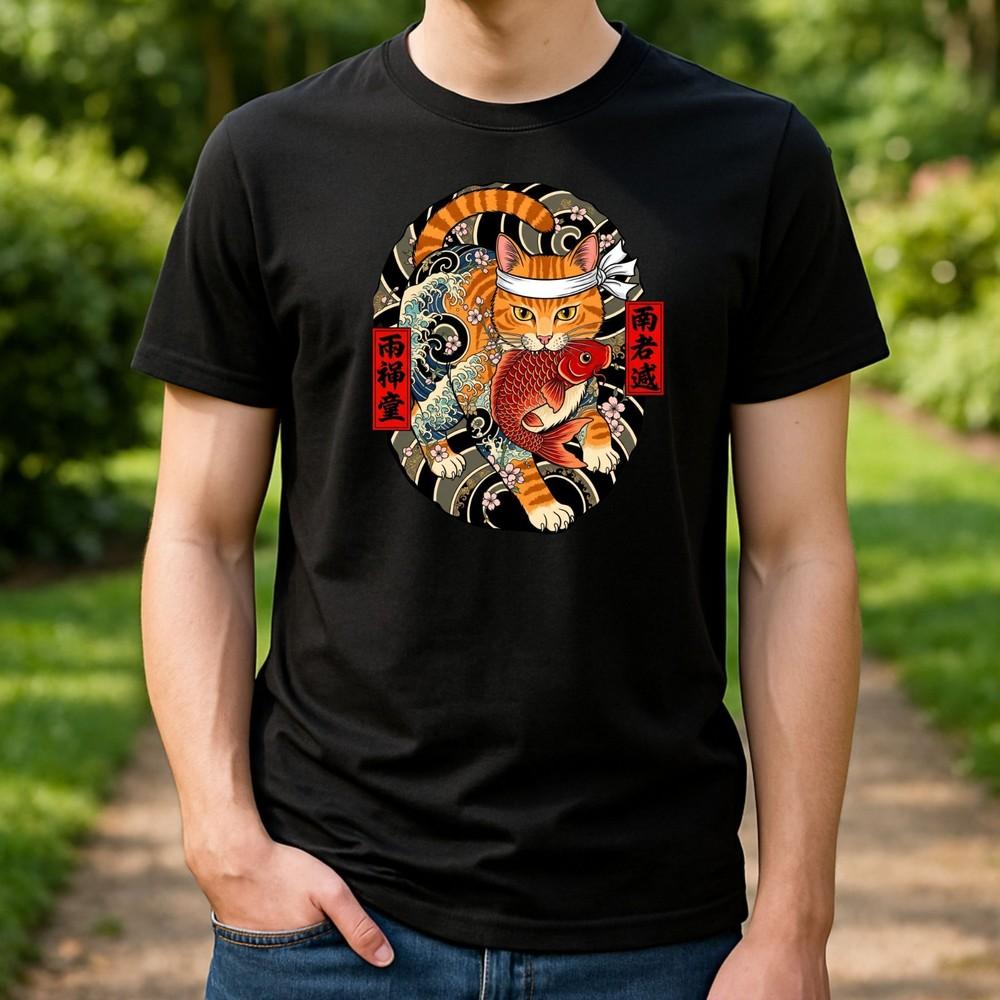 

Great Wave Japanese Cat Printed T shirt Crew Neck Vintage Unisex Pullover Top 4XL