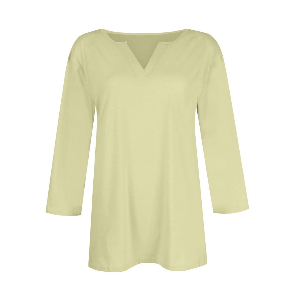 Women's V+ Round-neck 3/4 Sleeve Solid Color Top